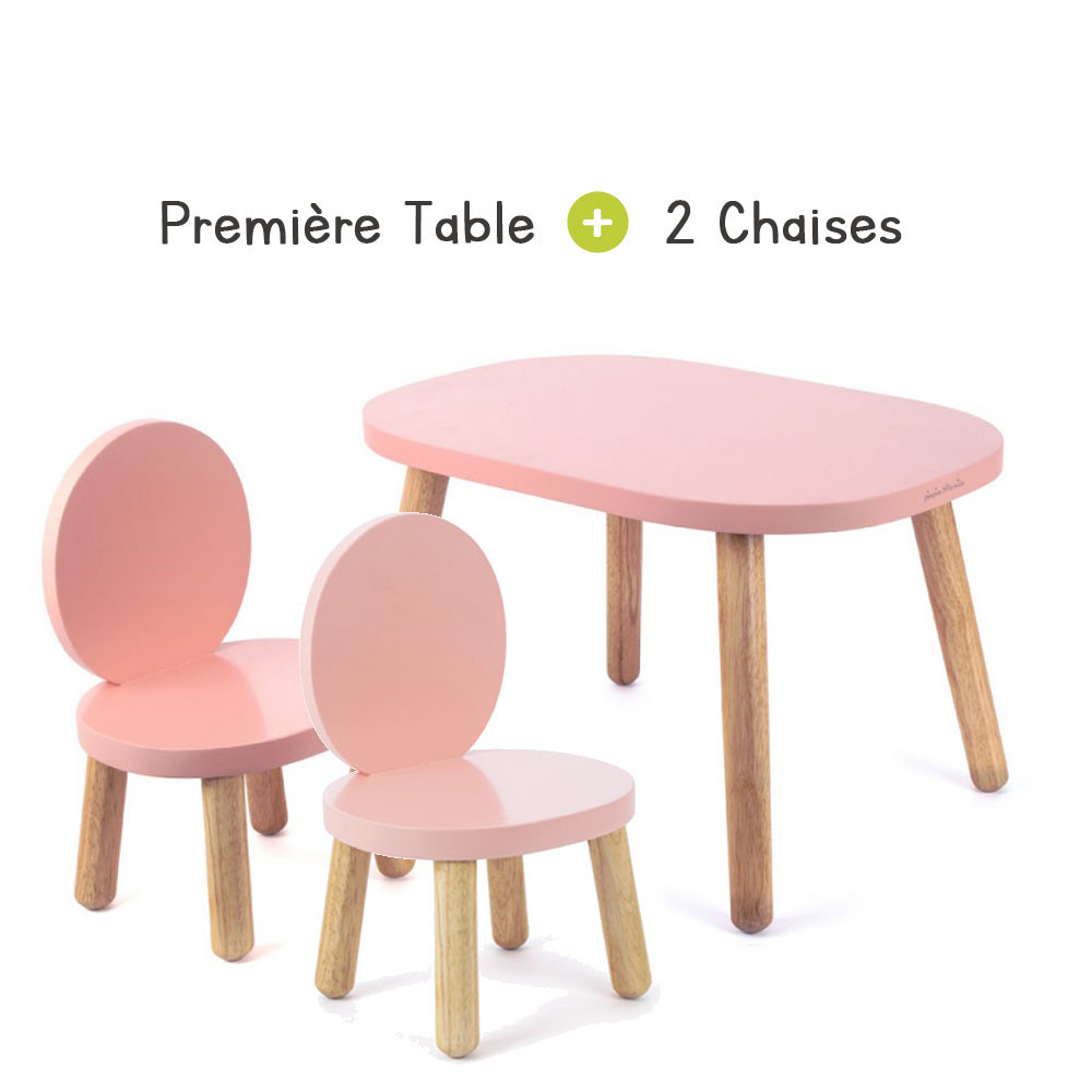 Vente-unique - Ensemble Table Enfant LOULOUNE + 2 chaises POUPINETTE -  Naturel et Rose