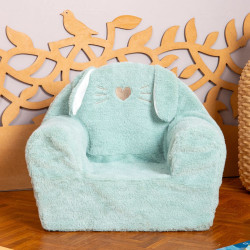 Fauteuil en peluche pour enfant - Lapin vert - Made in France